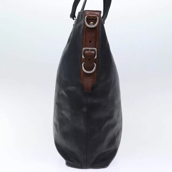 PRADA Hand Bag Leather 2way Black Brown Auth - Picture 6 of 7